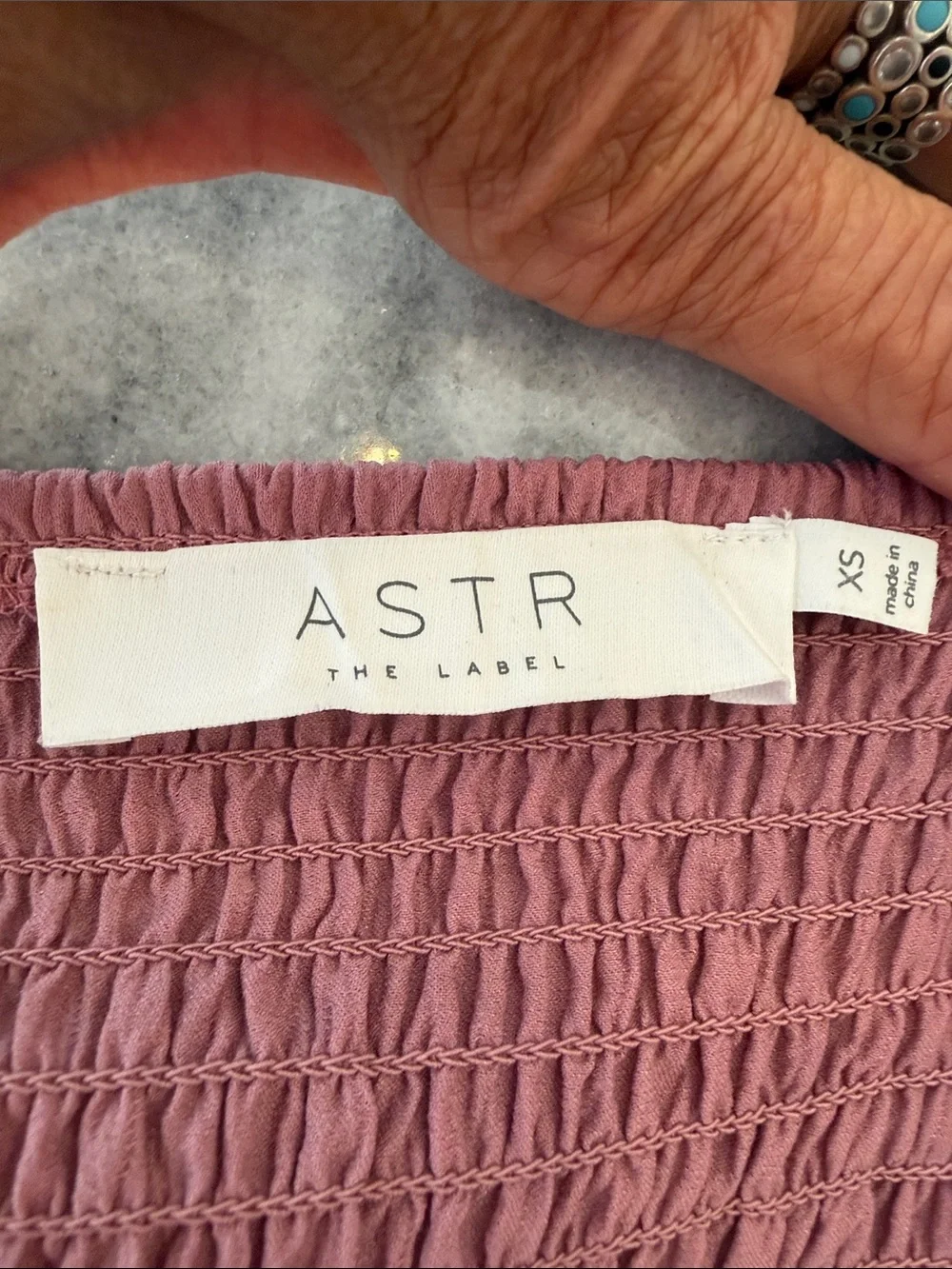 Astr Ruched Square Neck Long Sleeve Top in Mauve Pink